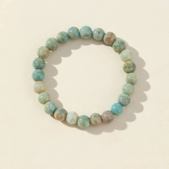 Crystal Beaded Bracelet Green Tan Stretch - Picture 3 of 7